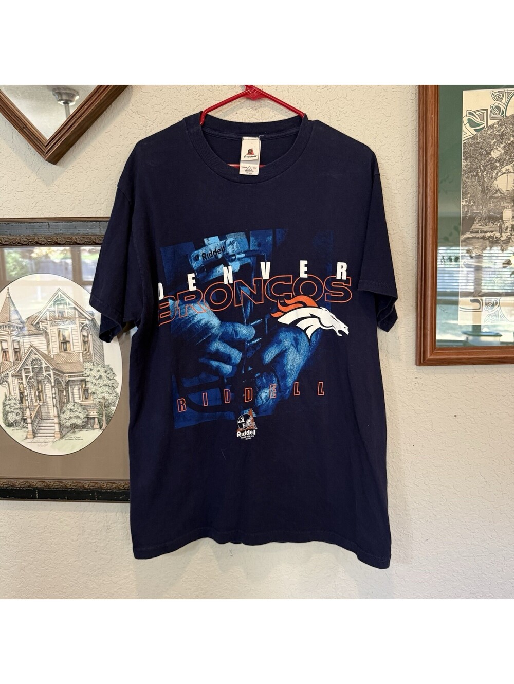 Vintage 90s Riddell Blue Denver Broncos Football Shirt Size Mens Large